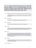 9.1.12 - Malware (Practice Questions), Certified Ethical Hacker Pro, Ch 14 Ethical Hacker Pro, All Chapters EXAM QUESTIONS (309 TERMS) WITH VERIFIED DEFINITIONS UPDATED 2024