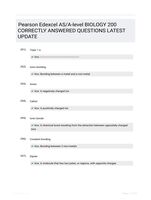 Pearson Edexcel AS/A-level BIOLOGY 200 CORRECTLY ANSWERED QUESTIONS LATEST UPDATE