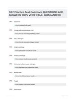 DAT Practice Test Questions QUESTIONS AND ANSWERS 100% VERIFIED A+ GUARANTEED