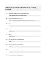 MATH PLACEMENT TEST REVIEW Already Passed