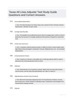 Texas All Lines Adjuster Test Study Guide Questions and Correct Answers