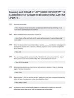 Training and EXAM STUDY GUIDE REVIEW WITH 64 CORRECTLY ANSWERED QUESTIONS LATEST UPDATE   .