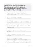 VADETS FINAL EXAM QUESTIONS 485 QUESTIONS AND CORRECT DETAILED ANSWERS WITH RATIONALES (VERIFIED ANSWERS) |ALREADY GRADED A+
