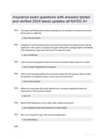 Insurance exam questions with answers tested and verified 2024 latest updates all RATED A+