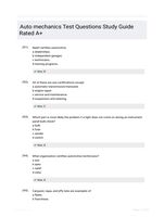 Auto mechanics Test Questions Study Guide Rated A+