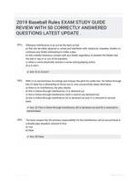 2019 Baseball Rules EXAM STUDY GUIDE REVIEW WITH 50 CORRECTLY ANSWERED QUESTIONS LATEST UPDATE   .
