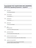 Final (EXAM TEST (QUESTIONS AND  ANSWERS) UPDATED) Speaking Questions - espaol I