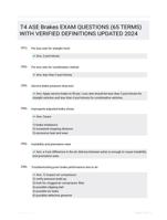 T4 ASE Brakes EXAM QUESTIONS (65 TERMS) WITH VERIFIED DEFINITIONS UPDATED 2024