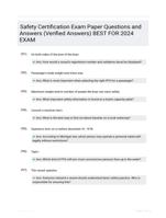 Safety Certification Exam  Paper Questions and  Answers (Verified  Answers) BEST FOR 2024  EXAM
