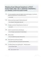 Mastery Exam Missed Questions LATEST QUESTIONS AND 100 % VERIFIED ANSWERS ( +A GRADE) OVER 90 QUESTIONS