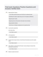 Final exam Questions  Practice Questions and Answers Verified  2024
