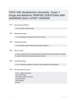 PSYC 330- Binghamton University : Exam 1 Drugs and Behavior VERIFIED QUESTIONS AND  ANSWERS 2024 LATEST  VERSION