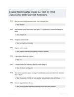 Texas Wastewater Class A (Test 3) |143 Questions| With Correct Answers.