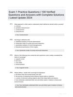 Exam 1 Practice Questions | 100 Verified Questions and Answers with Complete Solutions | Latest Update 2024