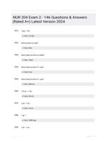 NUR 204 Exam 2 - 146 Questions & Answers (Rated A+) Latest Version 2024