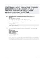 STATE EXAM LATEST 2024 ACTUAL EXAM ALL 250 QUESTIONS AND CORRECT DETAILED ANSWERS WITH RATIONALES (VERIFIED ANSWERS) |ALREADY GRADED A+