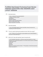FLORIDA Real Estate Pre-license Exam Review VERIFIED QUESTIONS AND  ANSWERS 2024 LATEST  VERSION