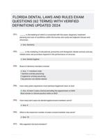 FLORIDA DENTAL LAWS AND RULES EXAM QUESTIONS (62 TERMS) WITH VERIFIED DEFINITIONS UPDATED 2024