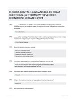 FLORIDA DENTAL LAWS AND RULES EXAM QUESTIONS (62 TERMS) WITH VERIFIED DEFINITIONS UPDATED 2024
