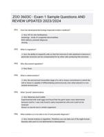 ZOO 3603C - Exam 1 Sample Questions AND REVIEW UPDATED 2023/2024