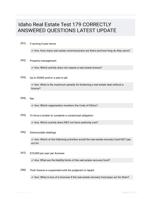 Idaho Real Estate Test 179 CORRECTLY ANSWERED QUESTIONS LATEST UPDATE