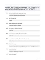 Permit Test Practice Questions 109 CORRECTLY ANSWERED QUESTIONS LATEST UPDATE