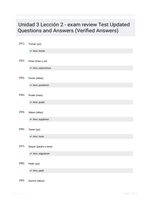 Unidad 3 Leccin 2 - exam review Test Updated Questions and Answers (Verified Answers)