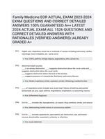 Family Medicine EOR ACTUAL EXAM 2023-2024 EXAM QUESTIONS AND CORRECT DETAILED ANSWERS 100% GUARANTEED A++ LATEST 2024 ACTUAL EXAM ALL 1526 QUESTIONS AND CORRECT DETAILED ANSWERS WITH RATIONALES (VERIFIED ANSWERS) |ALREADY GRADED A+