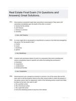 Real Estate Final Exam (16 Questions and Answers) Great Solutions..