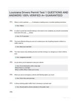 Louisiana Drivers Permit Test 1 QUESTIONS AND ANSWERS 100% VERIFIED A+ GUARANTEED