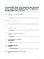 Primary Bible Bowl 2024 Questions and Answers EXAM QUESTIONS (32 TERMS) WITH VERIFIED DEFINITIONS UPDATED 2024
