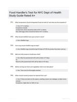 Food Handler's Test for NYC Dept of Health Study Guide Rated A+