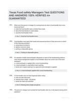 Texas Food safety Managers Test QUESTIONS AND ANSWERS 100% VERIFIED A+ GUARANTEED