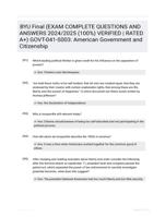 BYU Final (EXAM COMPLETE QUESTIONS AND ANSWERS 2024/2025 (100%) VERIFIED | RATED A+) GOVT-041-S003: American Government and Citizenship