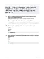 Bio 251 - EXAM 2 LATEST  ACTUAL EXAM 98  QUESTIONS AND CORRECT DETAILED ANSWERS  (VERIFIED ANSWERS) |ALREADY GRADED A+