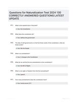 Questions for Naturalization Test 2024 100 CORRECTLY ANSWERED QUESTIONS LATEST UPDATE