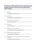 Final Exam 2024 Questions Prep | Questions and Verified Answers| 100% Correct (Latest 2024/ 2024 Update)