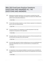BBA 350 Final Exam Practice Questions QUESTIONS AND ANSWERS ALL 140 QUESTIONS AND ANSWERS