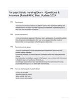 for psychiatric nursing Exam - Questions & Answers (Rated 96%) Best Update 2024
