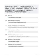 SSA Window EXAM LATEST 2024 ACTUAL EXAM 74 QUESTIONS AND CORRECT DETAILED ANSWERS WITH RATIONALES (VERIFIED ANSWERS) |ALREADY GRADED A+