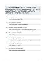 SSA Window EXAM LATEST 2024 ACTUAL EXAM 74 QUESTIONS AND CORRECT DETAILED ANSWERS WITH RATIONALES (VERIFIED ANSWERS) |ALREADY GRADED A+