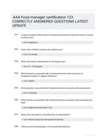 AAA Food manager certification 123 CORRECTLY ANSWERED QUESTIONS LATEST UPDATE