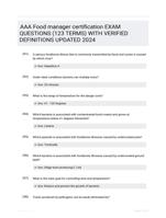 AAA Food manager certification EXAM QUESTIONS (123 TERMS) WITH VERIFIED DEFINITIONS UPDATED 2024