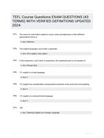 TEFL Course Questions EXAM QUESTIONS (43 TERMS) WITH VERIFIED DEFINITIONS UPDATED 2024