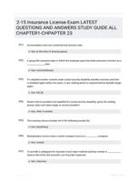 2-15 Insurance License Exam LATEST  QUESTIONS AND ANSWERS STUDY GUIDE ALL  CHAPTER1-CHPAPTER 23