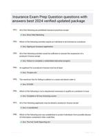 Insurance Exam Prep Question questions with answers best 2024 verified updated package