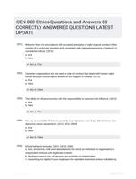 CEN 800 Ethics Questions and Answers 83 CORRECTLY ANSWERED QUESTIONS LATEST UPDATE