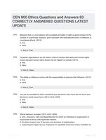 CEN 800 Ethics Questions and Answers 83 CORRECTLY ANSWERED QUESTIONS LATEST UPDATE
