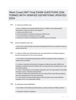 West Coast EMT Final EXAM QUESTIONS (266 TERMS) WITH VERIFIED DEFINITIONS UPDATED 2024