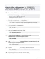 Classical Period Questions 91 CORRECTLY ANSWERED QUESTIONS LATEST UPDATE